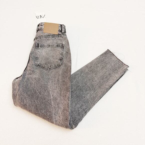 Zara Brand Acid Wash Black Wide Leg Denim Jeans Size 0 NWT - Picture 2 of 8